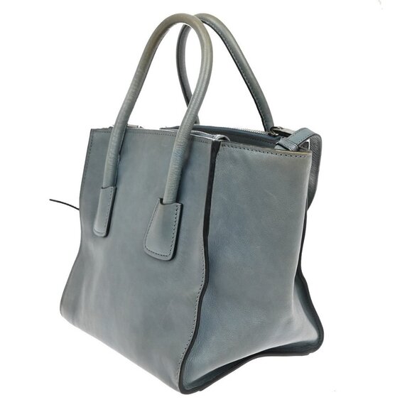 PRADA MILANO Logo 2Way Shoulder Hand Bag Leather Blue Silver Italy - Picture 4 of 16